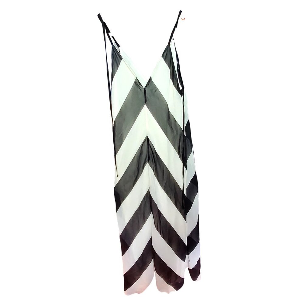 Chevron Striped Black White Dress Size 4 By Common Thread In Recycled Polyester